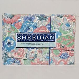 Sheridan Australia Omega Floral Twin Flat Sheet NOS Vtg 90s Cottage Chic Fabric